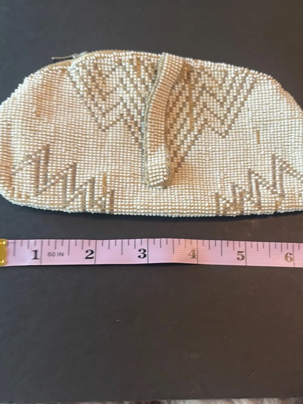 Beaded Clutch Purse in Ivory and Gold
